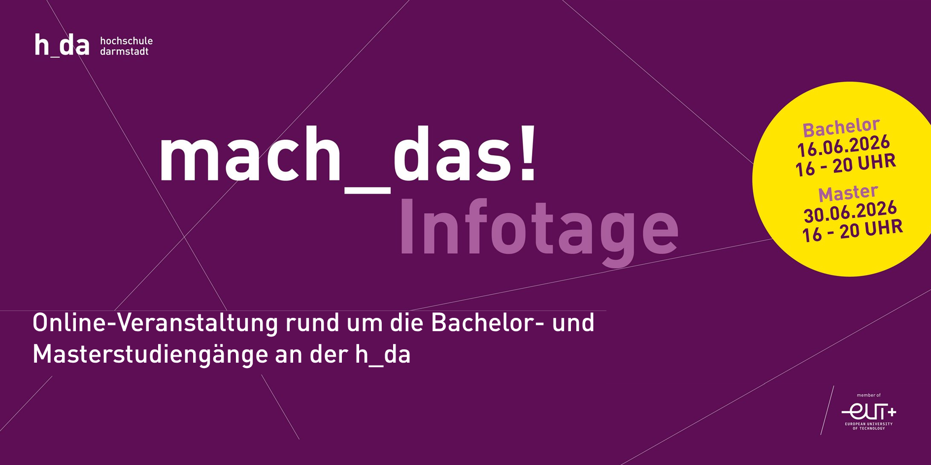mach_das! Online-Infotage für Bachelor am 16.06.2026 und Master am 30.06.2026