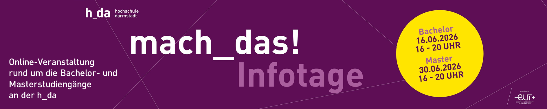 mach_das! Online-Infotage für Bachelor am 16.06.2026 und Master am 30.06.2026