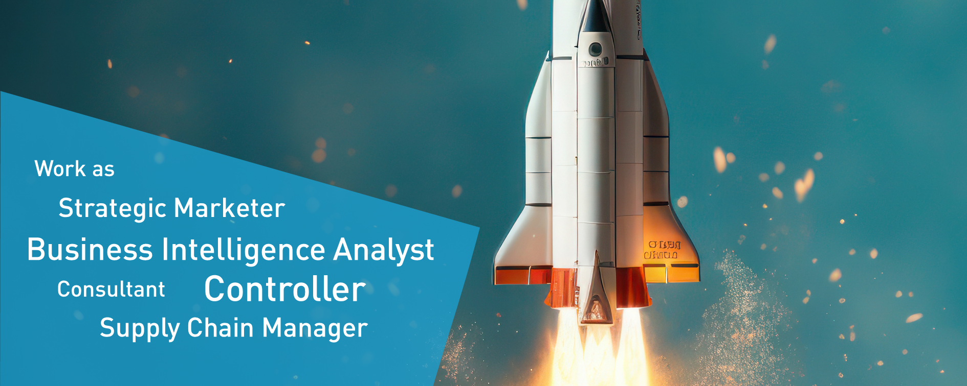 Rocket launch as a symbolic image for the start of a career as a strategic marketer, business intelligence analyst, consultant, controller, supply chain manager