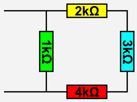Netzwerkt bestehend aus vier Widerständen, von denen jeweils zwei in Reihe geschaltet sind und diese dann parallel.